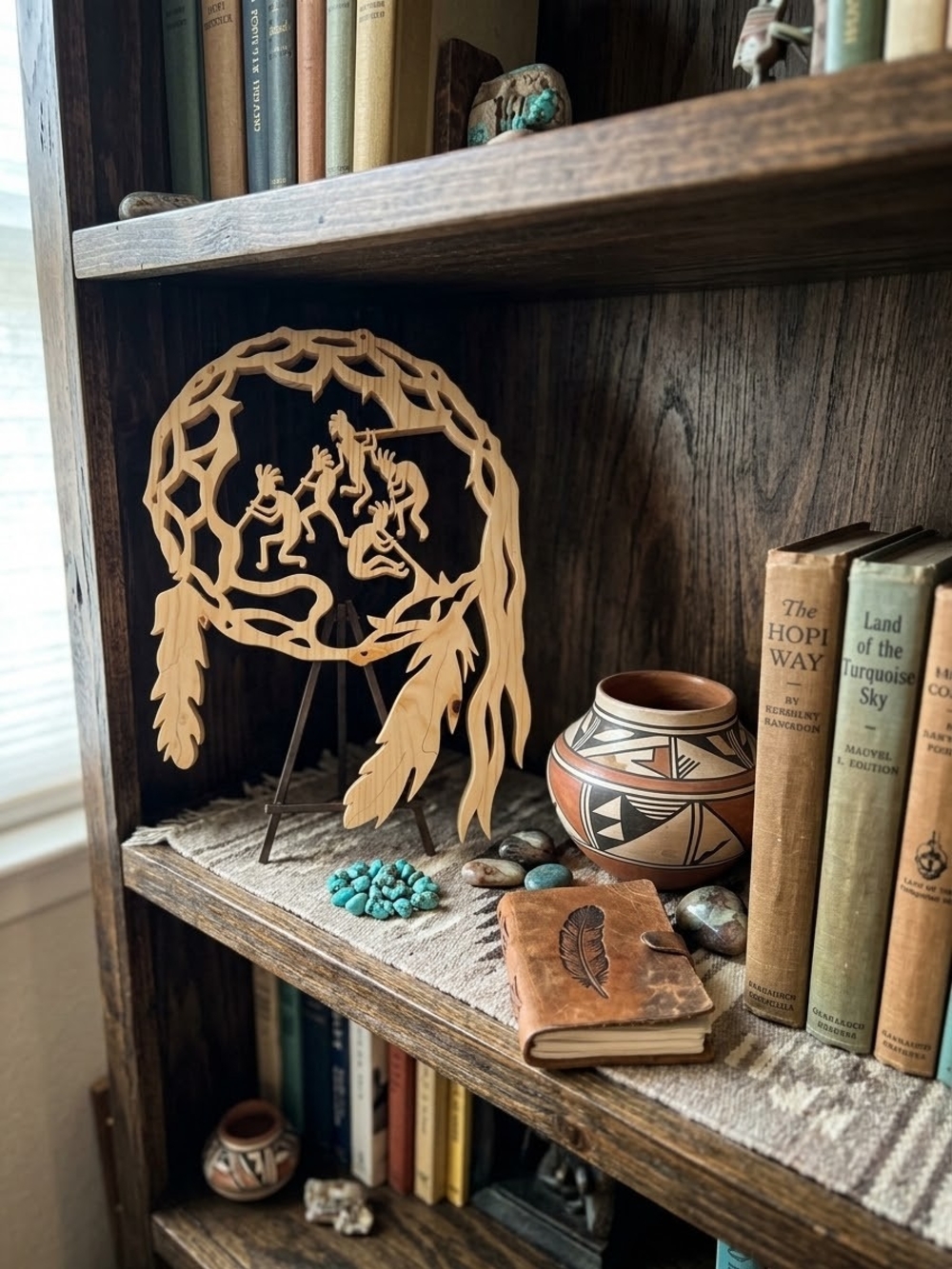 Scroll-saw Cut Wooden Kokopelli Dancers Dreamcatcher Wall Art Cutout Decor